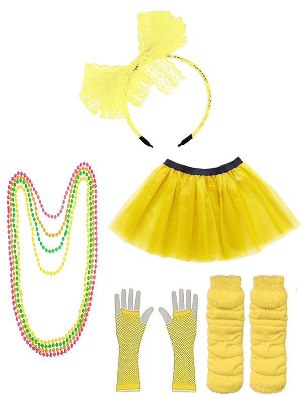 Yellow Coobey 80s Tutu Skirt Fishnet Gloves Leg Warmers Necklace Set