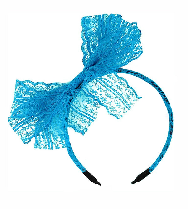 80s Party Lace Headband Lake Blue