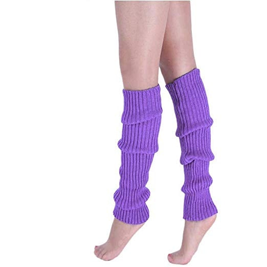 Purple Womens Pair of Party Legwarmers Knitted Dance 80s Costume Leg Warmers