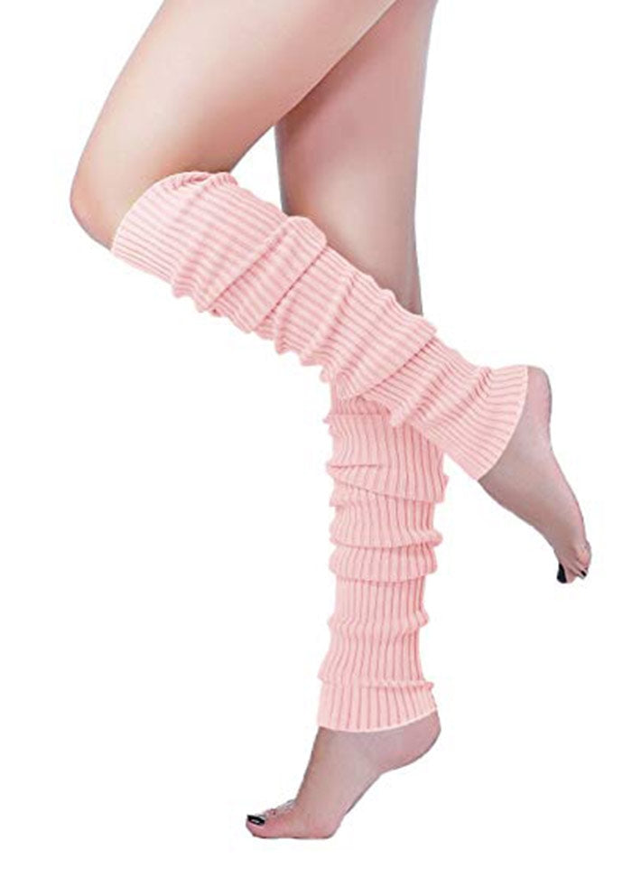 Baby Pink Womens Pair of Party Legwarmers Knitted Dance 80s Costume Leg Warmers