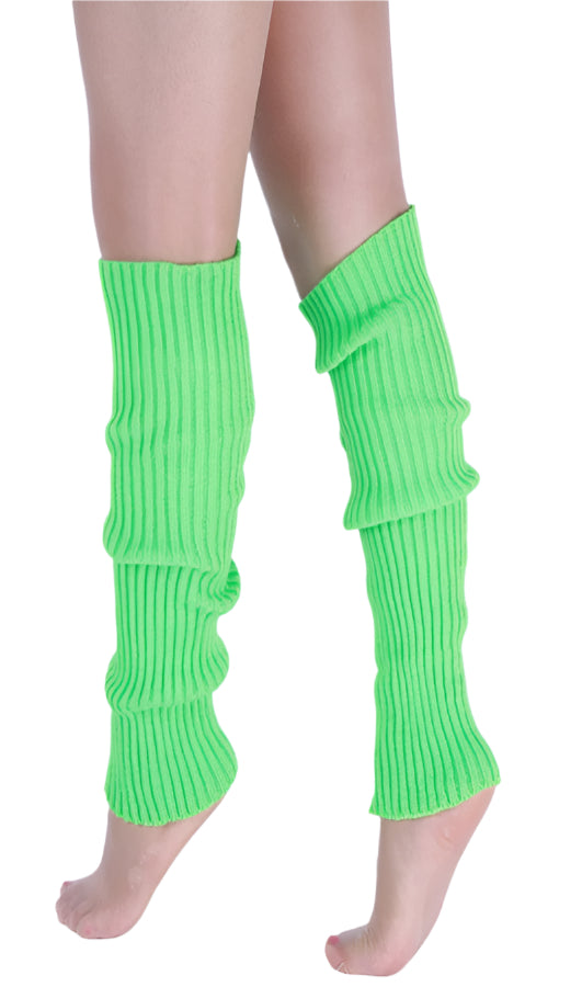 Green Womens Pair of Party Legwarmers Knitted Dance 80s Costume Leg Warmers