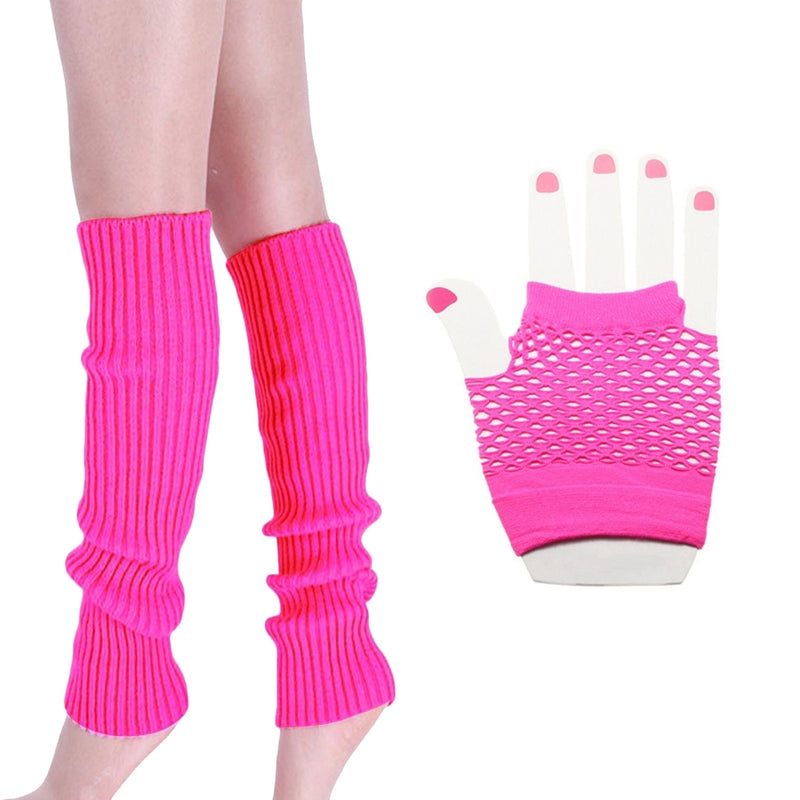 Pink 80s Neon Fishnet Gloves Leg Warmers Accessory Set