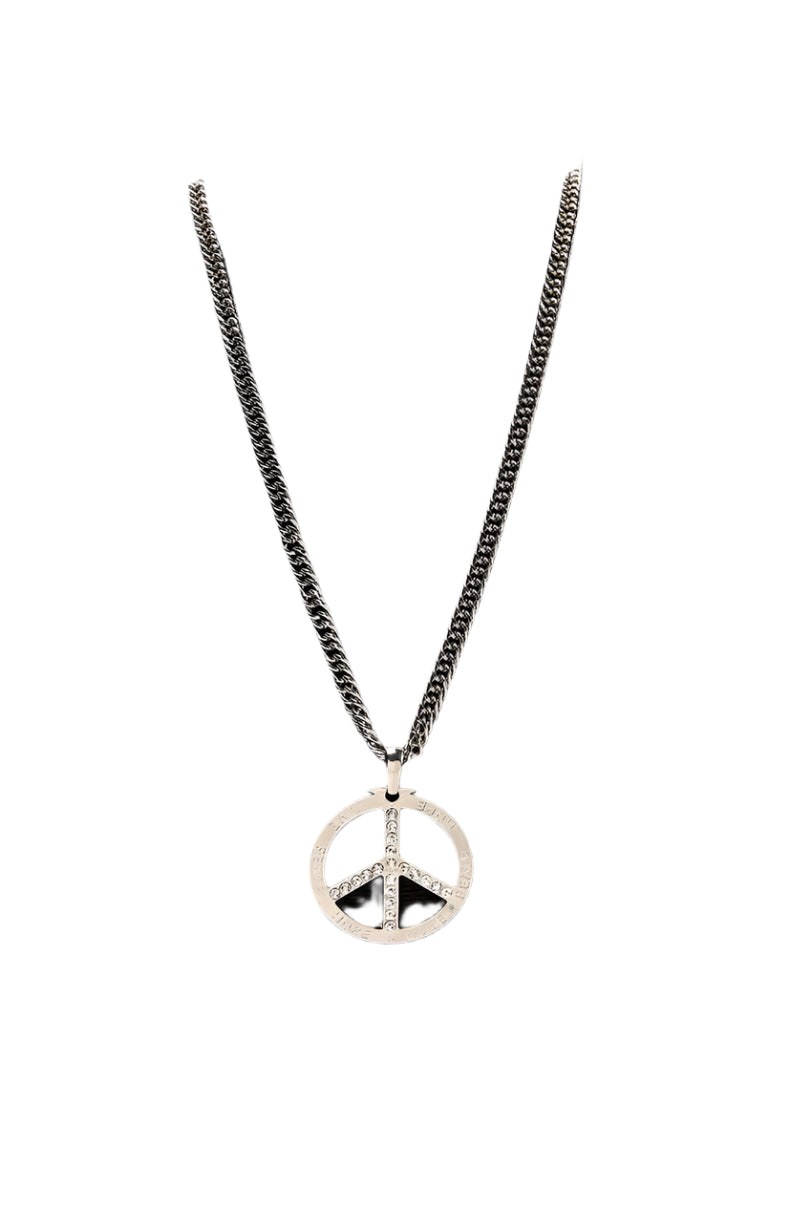 Silver Metal Peace Sign Symbol Pendent 70s 80s Hippie Boho Costume Necklace