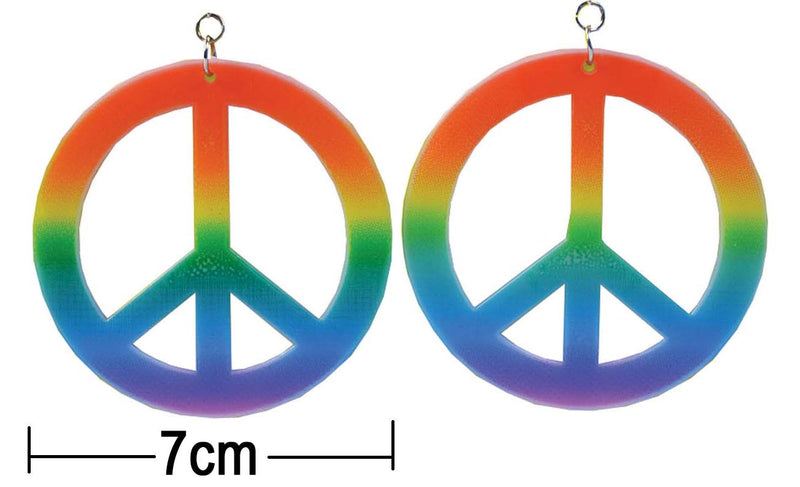 Large Rainbow Coloured Clip On CND Peace Earrings 1960 Hippy Pride Fancy Dress