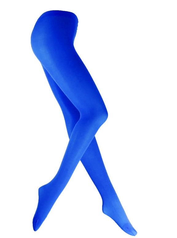 Royal Blue 80s 70s Disco Opaque Womens Pantyhose Stockings Hosiery Tights