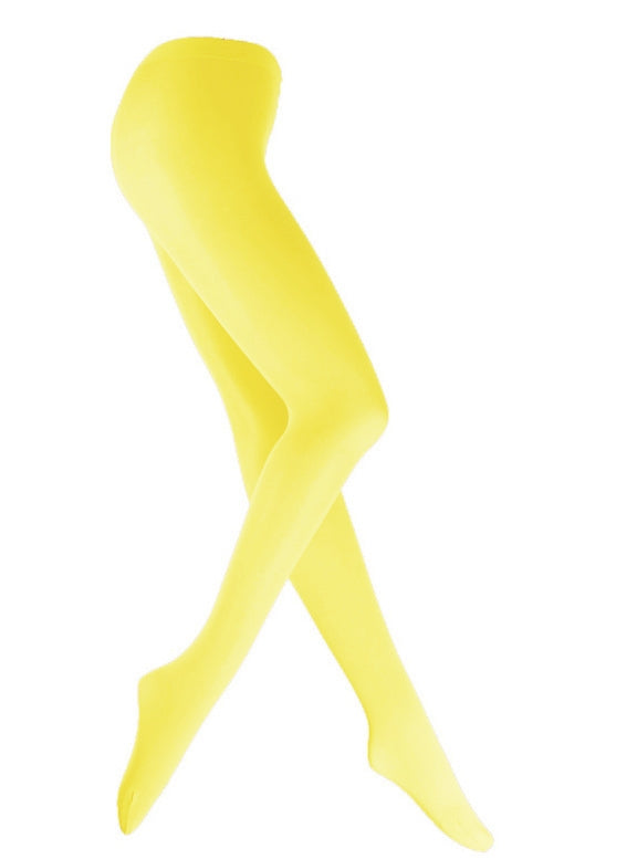 Lemon Yellow 80s 70s Disco Opaque Womens Pantyhose Stockings Hosiery Tights