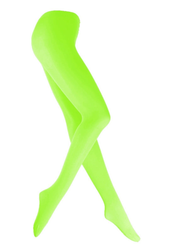 Neon Green 80s 70s Disco Opaque Womens Pantyhose Stockings Hosiery Tights