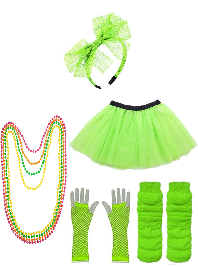 Green Coobey Ladies 80s Tutu Skirt and Accessory Set
