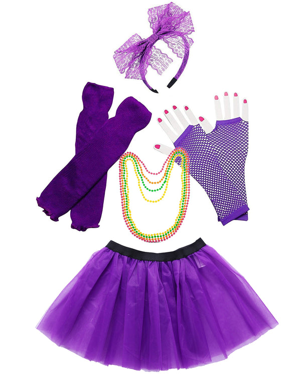 Purple Coobey Ladies 80s Tutu Skirt with Accessory