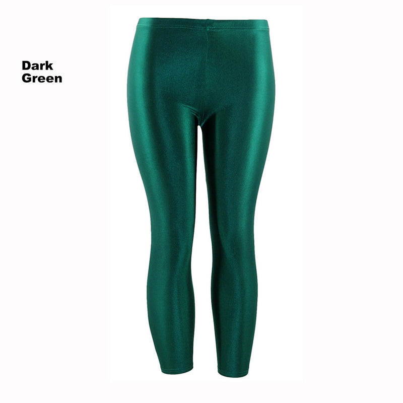 Dark Green 80s Shiny Neon Costume Leggings Stretch Metallic Pants