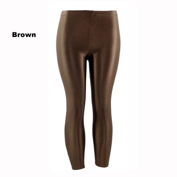 Brown 80s Shiny Neon Costume Leggings Stretch Metallic Pants