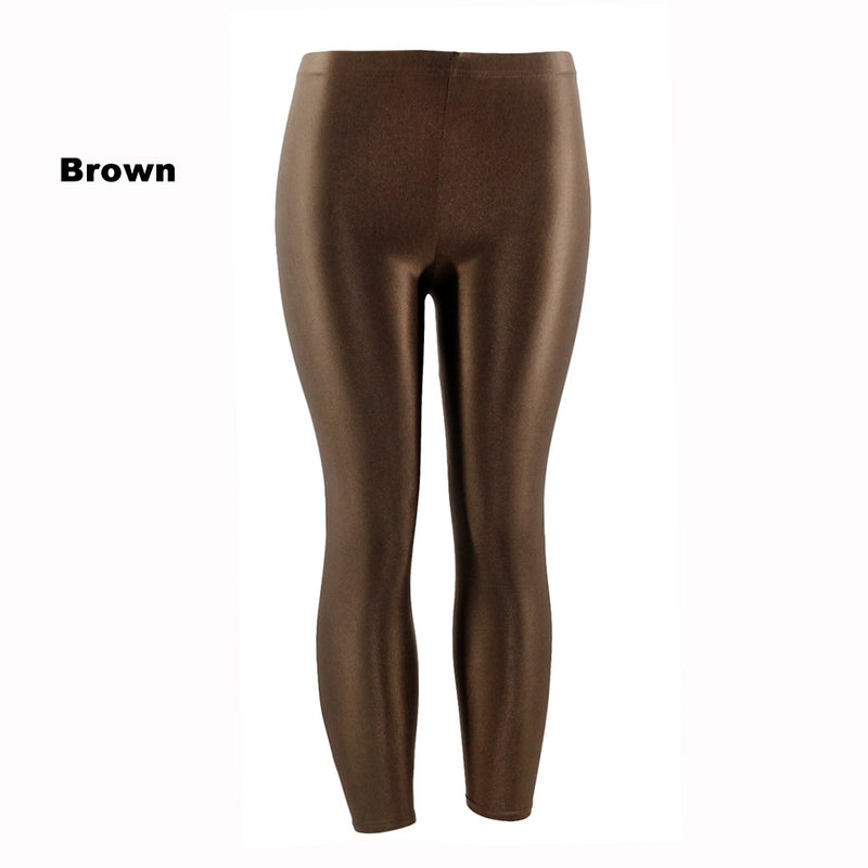 Brown 80s Shiny Neon Costume Leggings Stretch Metallic Pants