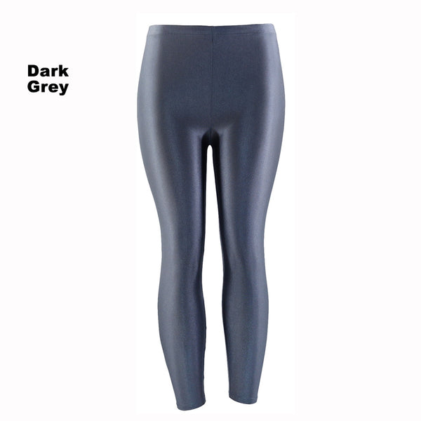 Dark Grey 80s Shiny Neon Costume Leggings Stretch Fluro Metallic Pants