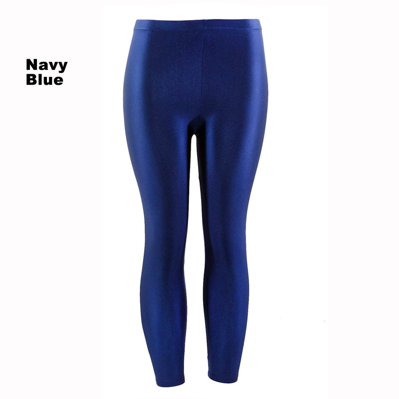 Navy Blue 80s Shiny Neon Costume Leggings Stretch Metallic Pants
