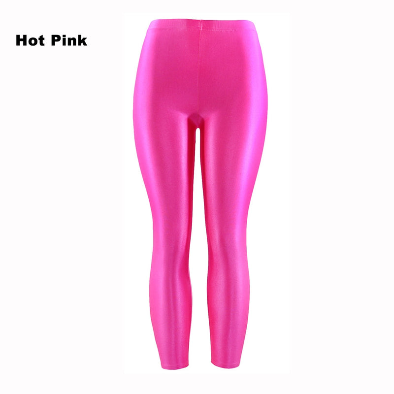 Adult Hot Pink Metallic Leggings - 80s Neon Disco Costume Accessory