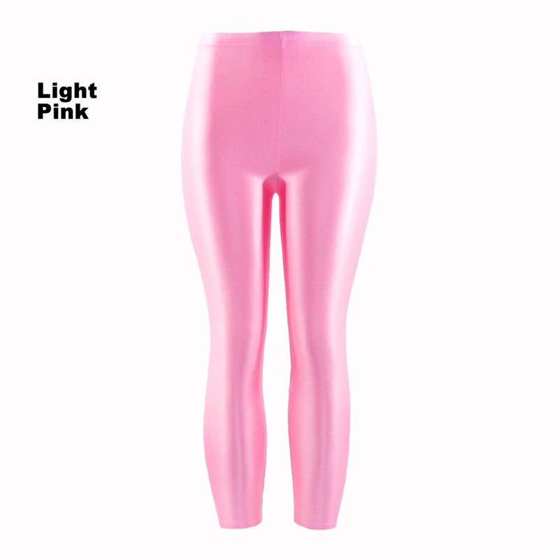 Light Pink 80s Shiny Neon Costume Leggings Stretch Metallic Pants