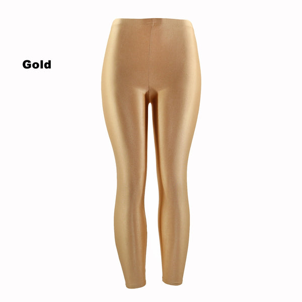Gold 80s Shiny Neon Costume Leggings Stretch Metallic Pants