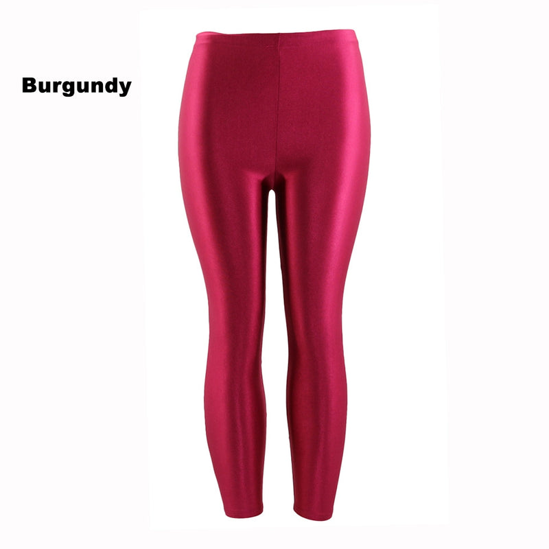 Burgundy 80s Shiny Neon Costume Leggings Stretch Metallic Pants