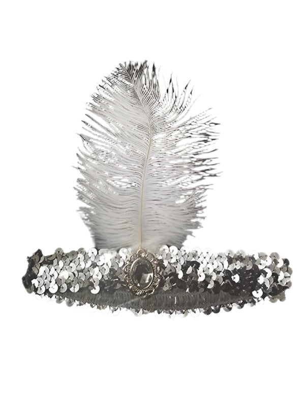 Silver 1920s Feather Great Gatsby Flapper Headband