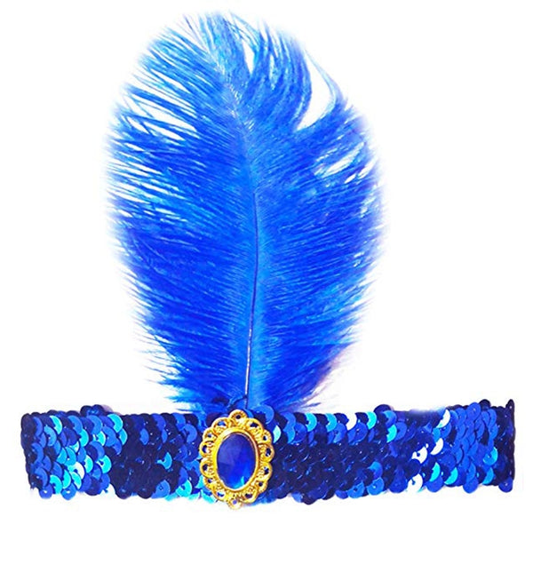 Blue 1920s Feather Great Gatsby Flapper Headband