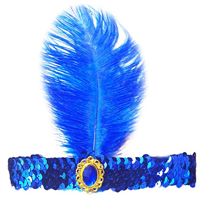 Blue 1920s Feather Great Gatsby Flapper Headband