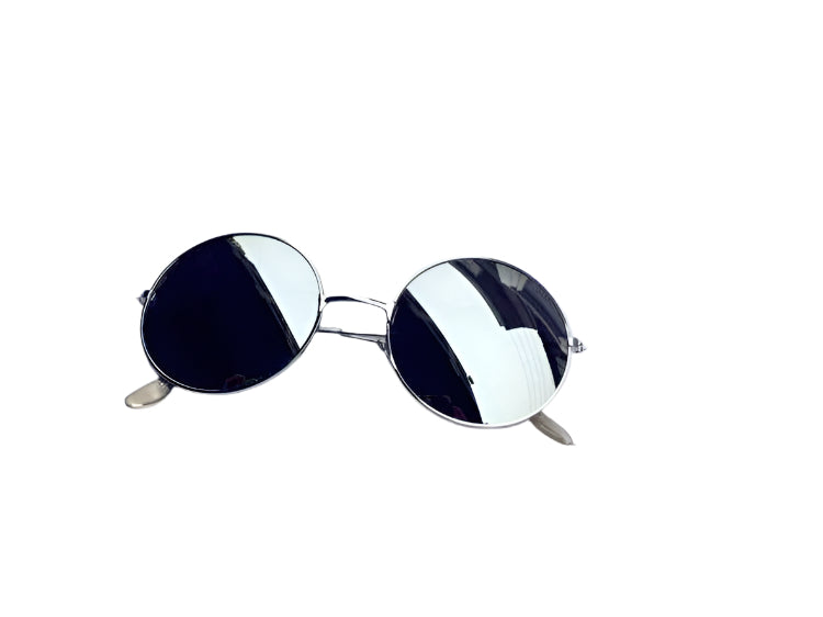 Silver Mirrored Sunglasses Retro 80s Round Frame