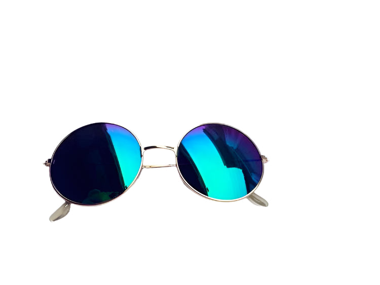 Green Mirrored Sunglasses Retro 80s Round Frame