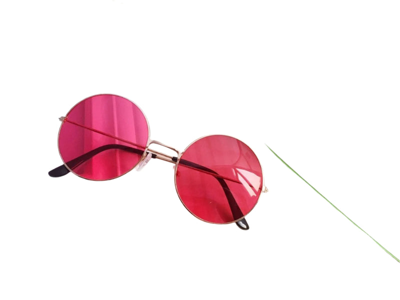 Adult 70s Pink Round Sunglasses - Retro Hippie Costume Accessory