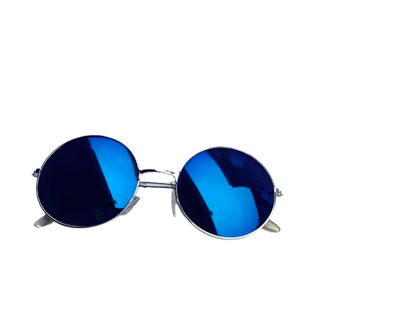 Blue Mirrored Sunglasses Retro 80s Round Frame