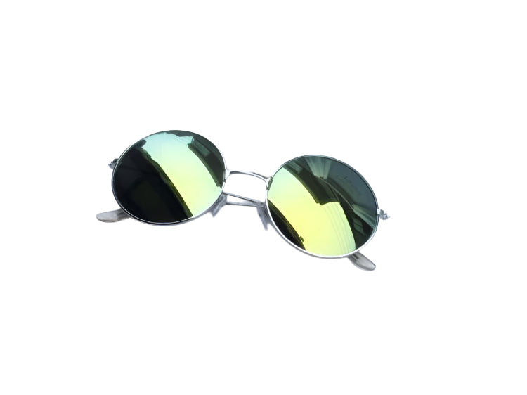 Yellow Mirrored Sunglasses Retro 80s Round Frame