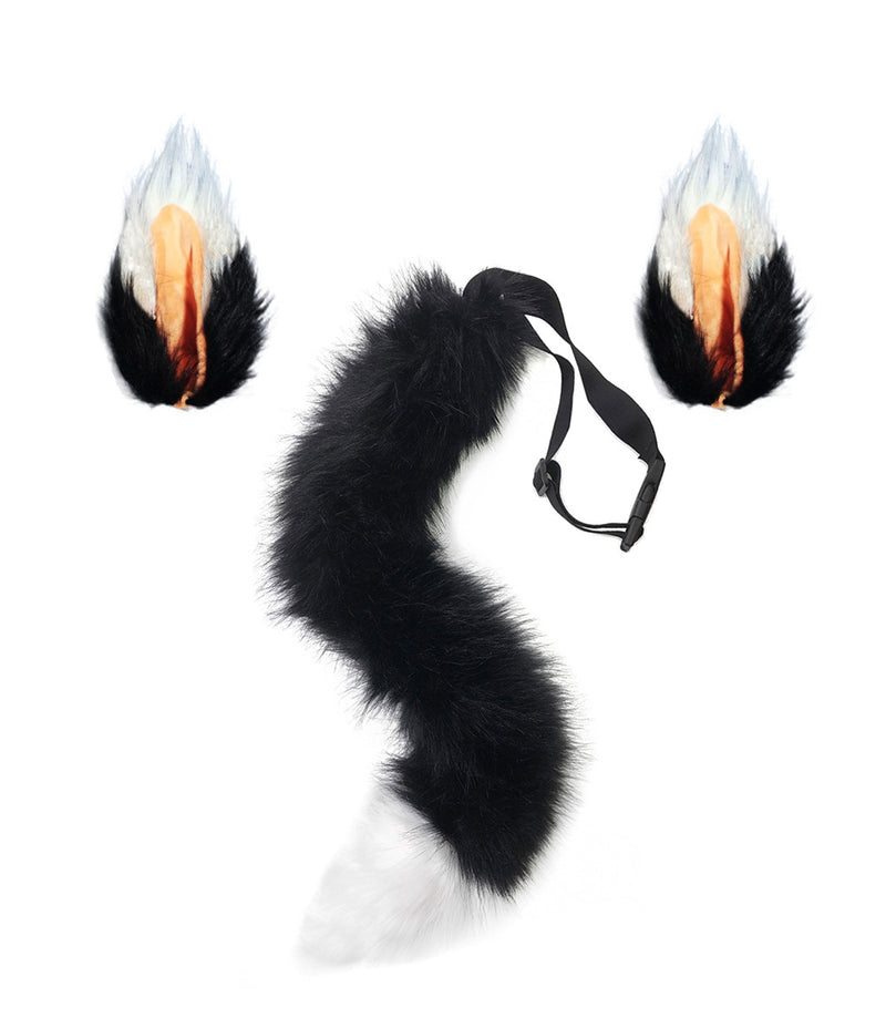 Fox Wolf Tails and Ears Black White Costume Accessory