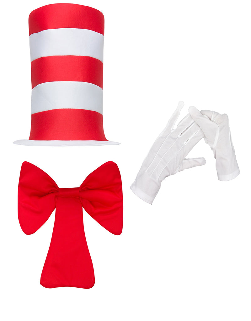 Dr Seuss Adult Stripe Cat in the Hat Bow Tie Gloves