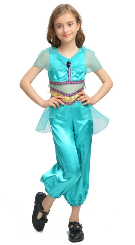 Girls Green Arabian Genie Aladdin Arab Jasmine Princess Costume