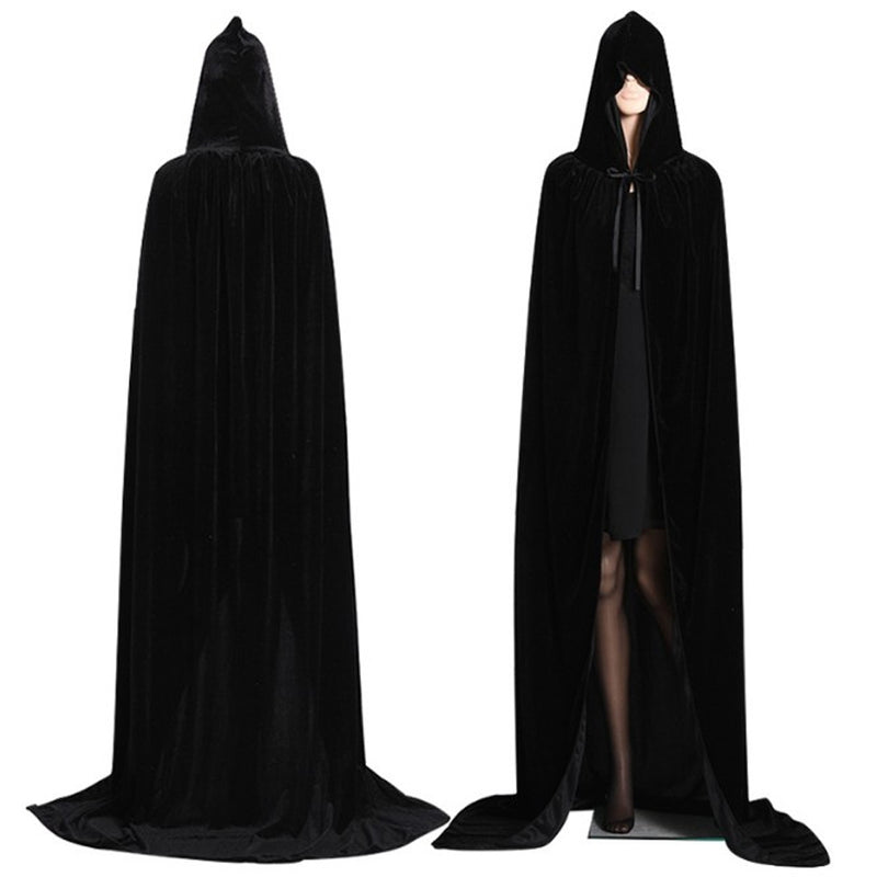Black Kids Hooded Velvet Cloak Cape Wizard Costume