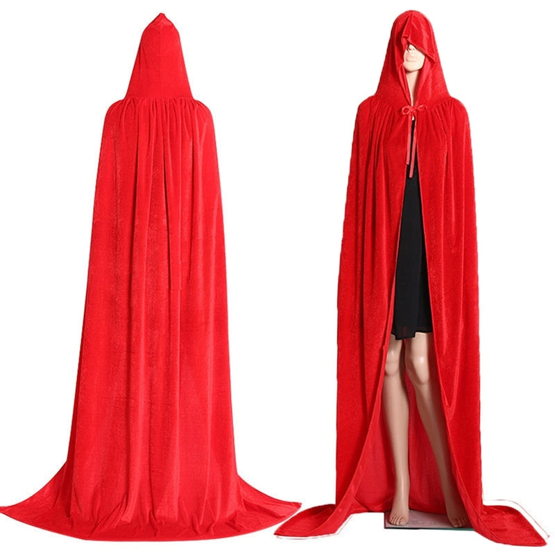 Red Adult Hooded Velvet Cloak Cape Wizard Costume