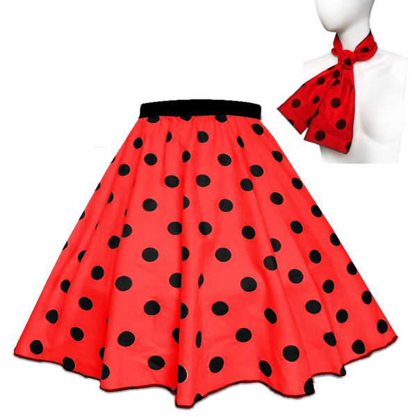 Red With Black dot 1950's Rock n Roll Dot Style skirt