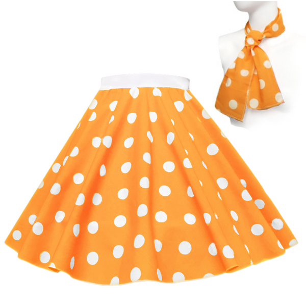 Orange With White dot 1950's Rock n Roll Dot Style skirt