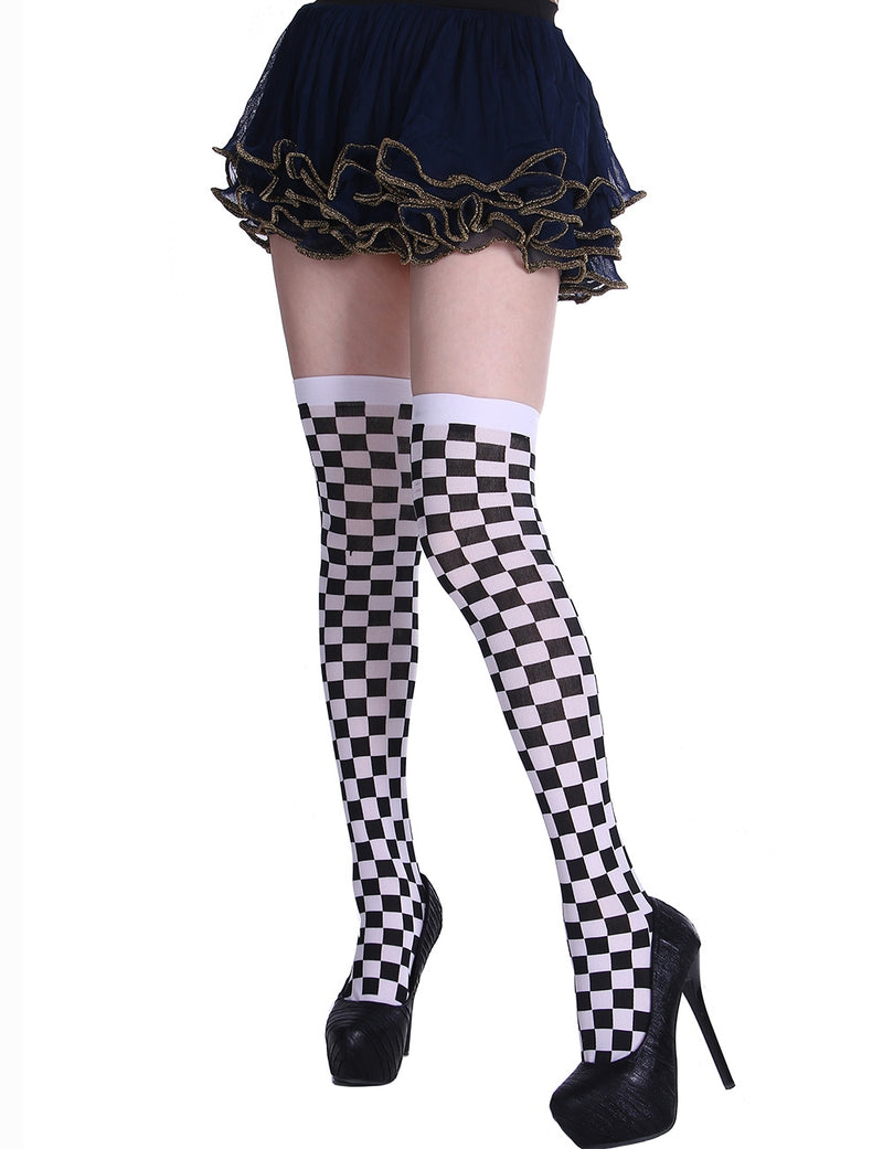 checkered thigh high stockings
